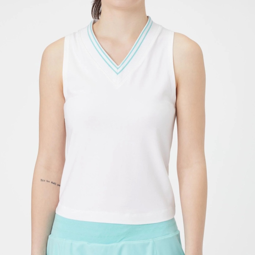 Tasc White Spring Rhythm V-neck Tank